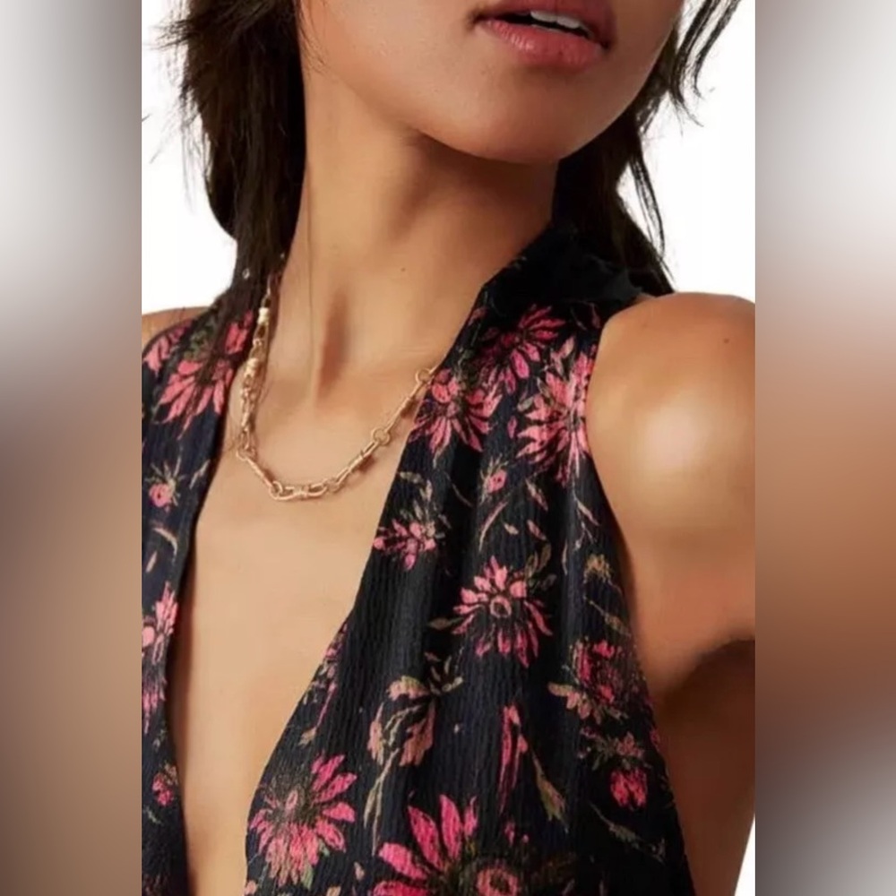 NWT FREE PEOPLE  There She Goes Bodysuit Satin Halter Neck Tie- size Medium